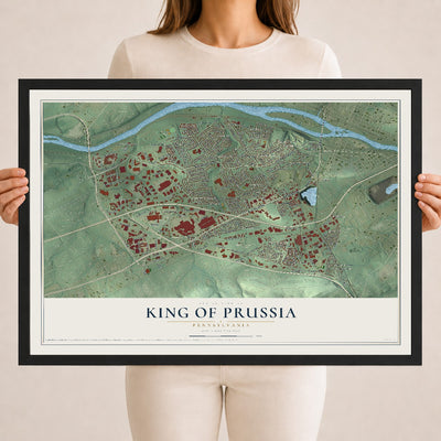 Map of King of Prussia, Pennsylvania, 18 x 24 inch print in a black wood frame