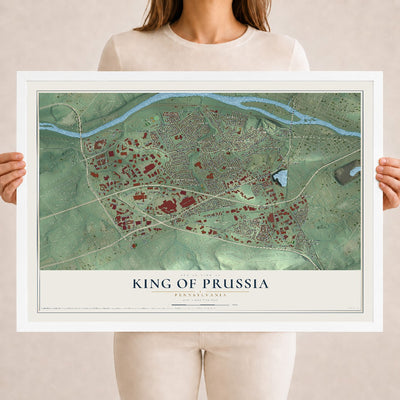 Map of King of Prussia, Pennsylvania, 18 x 24 inch print in a white wood frame