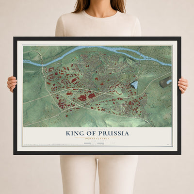 Map of King of Prussia, Pennsylvania, 24 x 36 inch print in a black wood frame