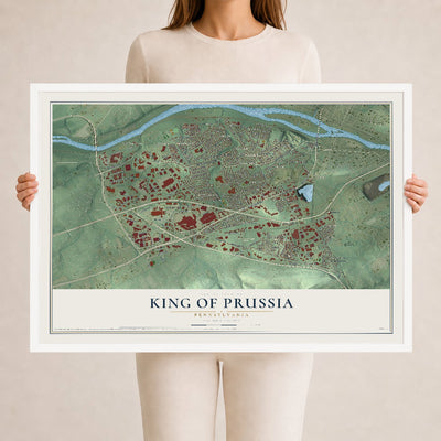 Map of King of Prussia, Pennsylvania, 24 x 36 inch print in a white wood frame