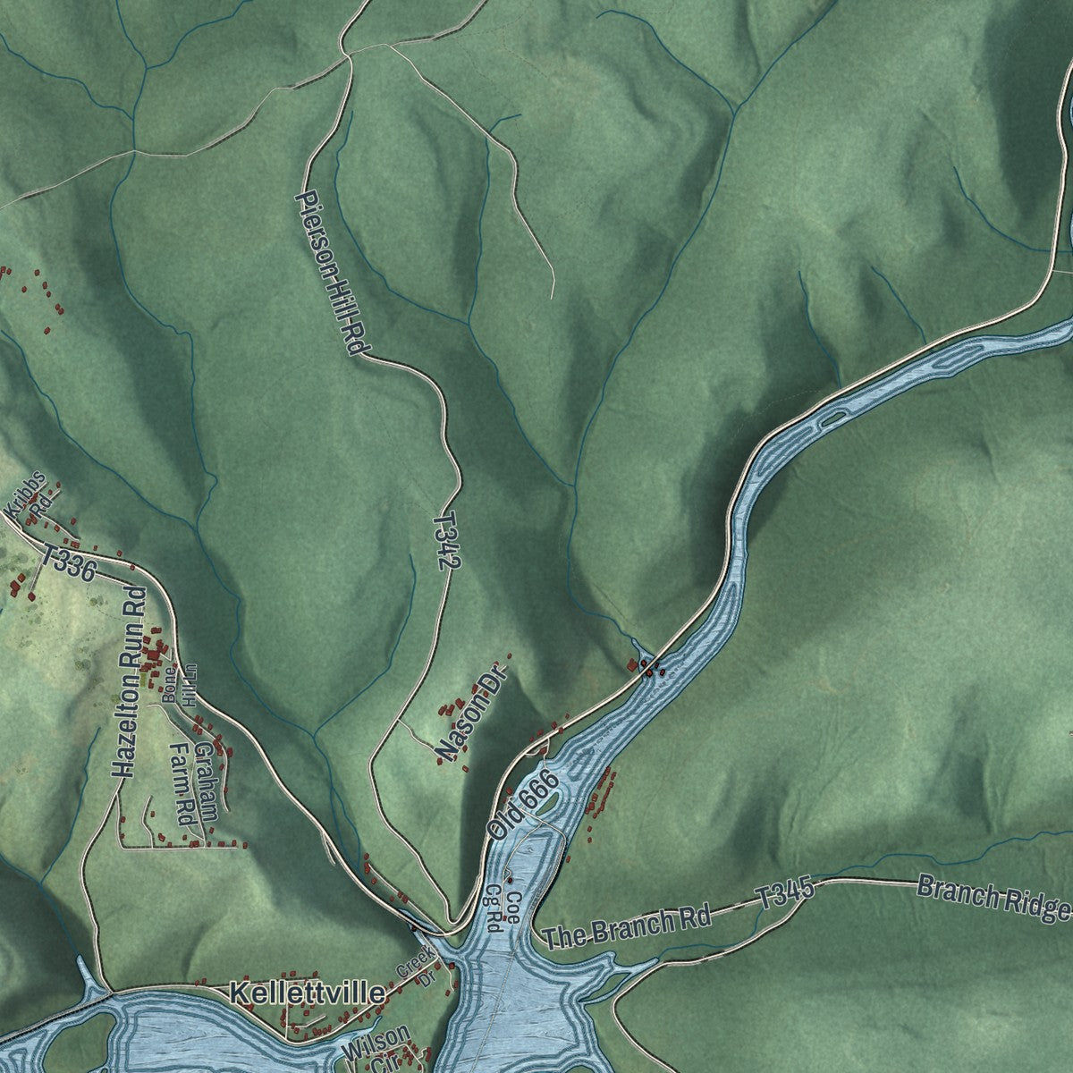 Second close-up of the map of Kingsley, Pennsylvania print showing more streets and buildings