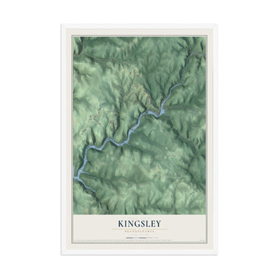 Map of Kingsley, Pennsylvania, 12 x 18 inch print in a white wood frame