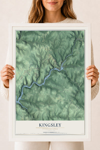 Map of Kingsley, Pennsylvania, 18 x 24 inch print in a white wood frame