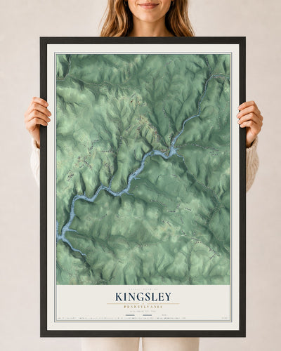 Map of Kingsley, Pennsylvania, 24 x 36 inch print in a black wood frame