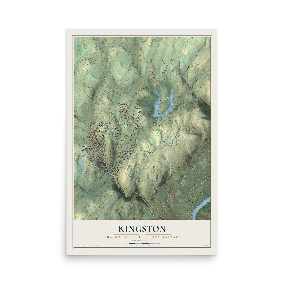 Map of Kingston, Luzerne County, Pennsylvania, 12 x 18 inch unframed archival matte print