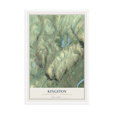 Map of Kingston, Luzerne County, Pennsylvania, 12 x 18 inch print in a white wood frame