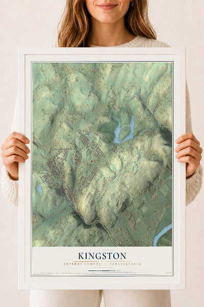 Map of Kingston, Luzerne County, Pennsylvania, 18 x 24 inch print in a white wood frame