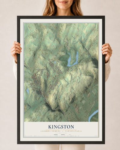 Map of Kingston, Luzerne County, Pennsylvania, 24 x 36 inch print in a black wood frame