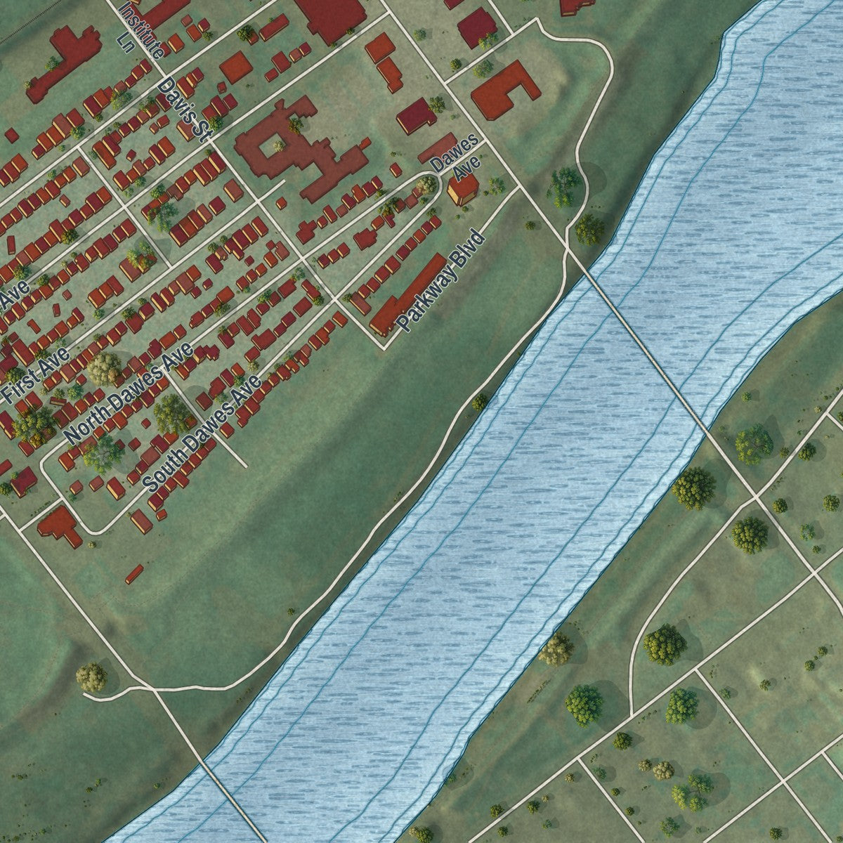 Second close-up of the map of the Borough of Kingston, Luzerne County, Pennsylvania print showing more streets and buildings