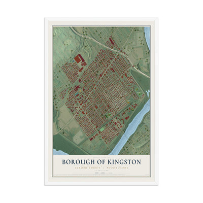 Map of the Borough of Kingston, Luzerne County, Pennsylvania, 12 x 18 inch print in a white wood frame