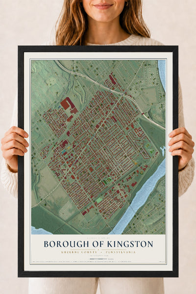 Map of the Borough of Kingston, Luzerne County, Pennsylvania, 18 x 24 inch print in a black wood frame