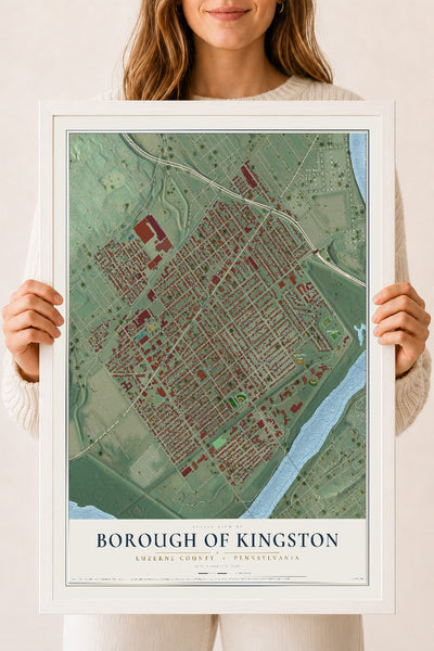 Map of the Borough of Kingston, Luzerne County, Pennsylvania, 18 x 24 inch print in a white wood frame