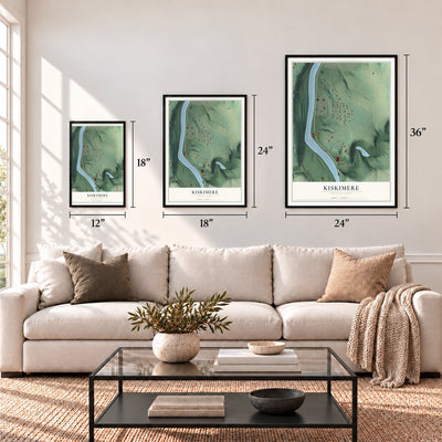 Kiskimere, Pennsylvania map in 12 x 18, 18 x 24 and 24 x 36 inch sizes above a sofa
