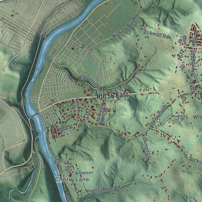 Close-up of the map of Kiskiminetas, Pennsylvania print showing street and building detail