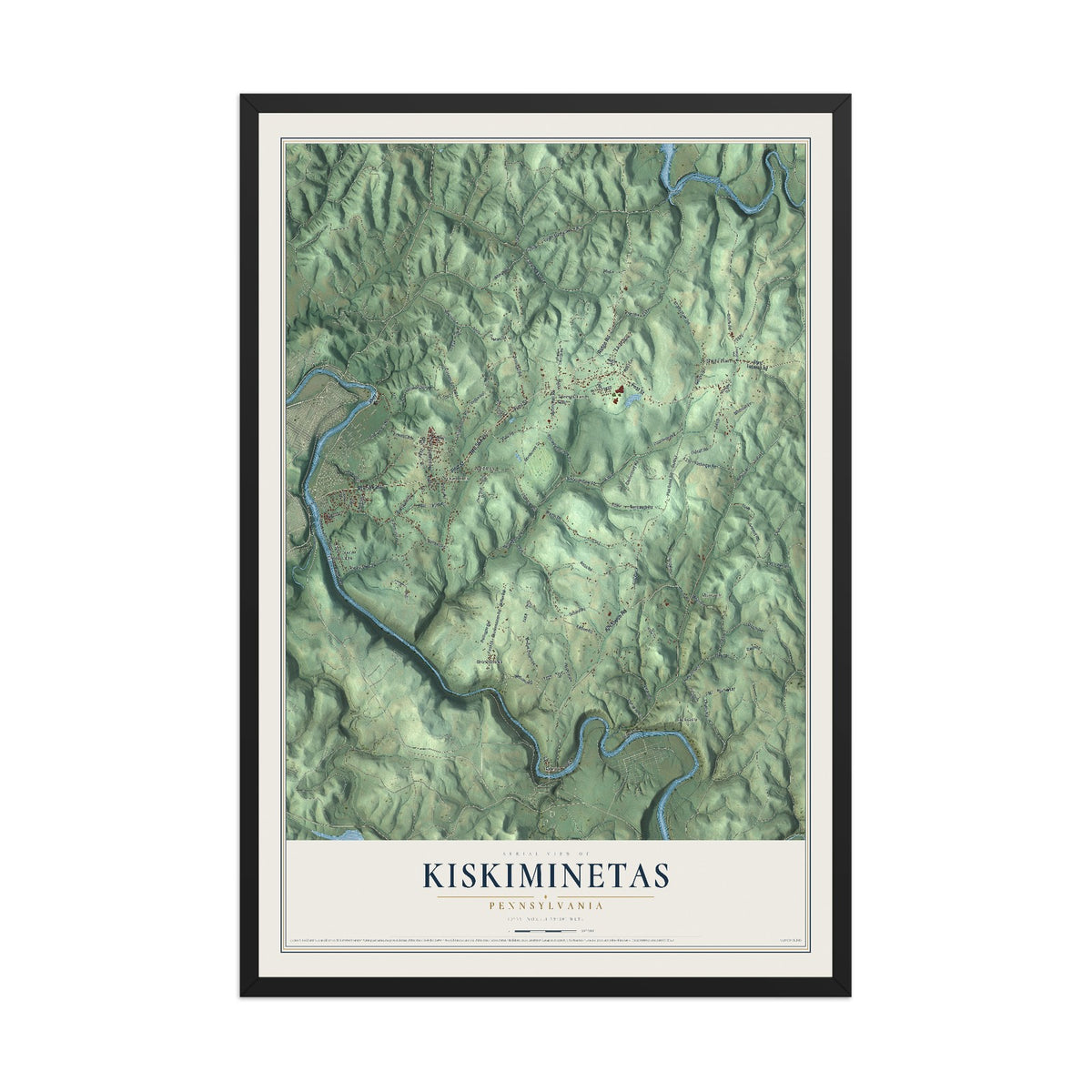 Map of Kiskiminetas, Pennsylvania, 12 x 18 inch print in a black wood frame
