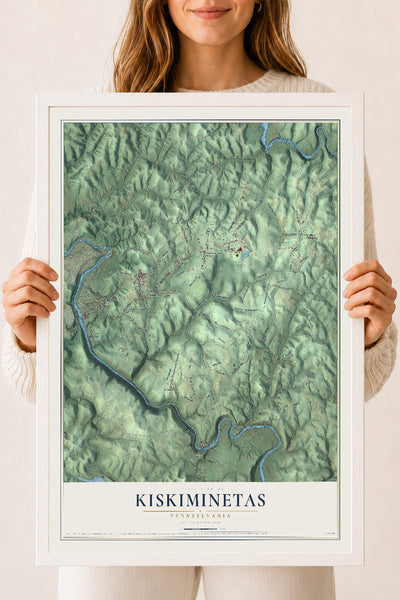 Map of Kiskiminetas, Pennsylvania, 18 x 24 inch print in a white wood frame