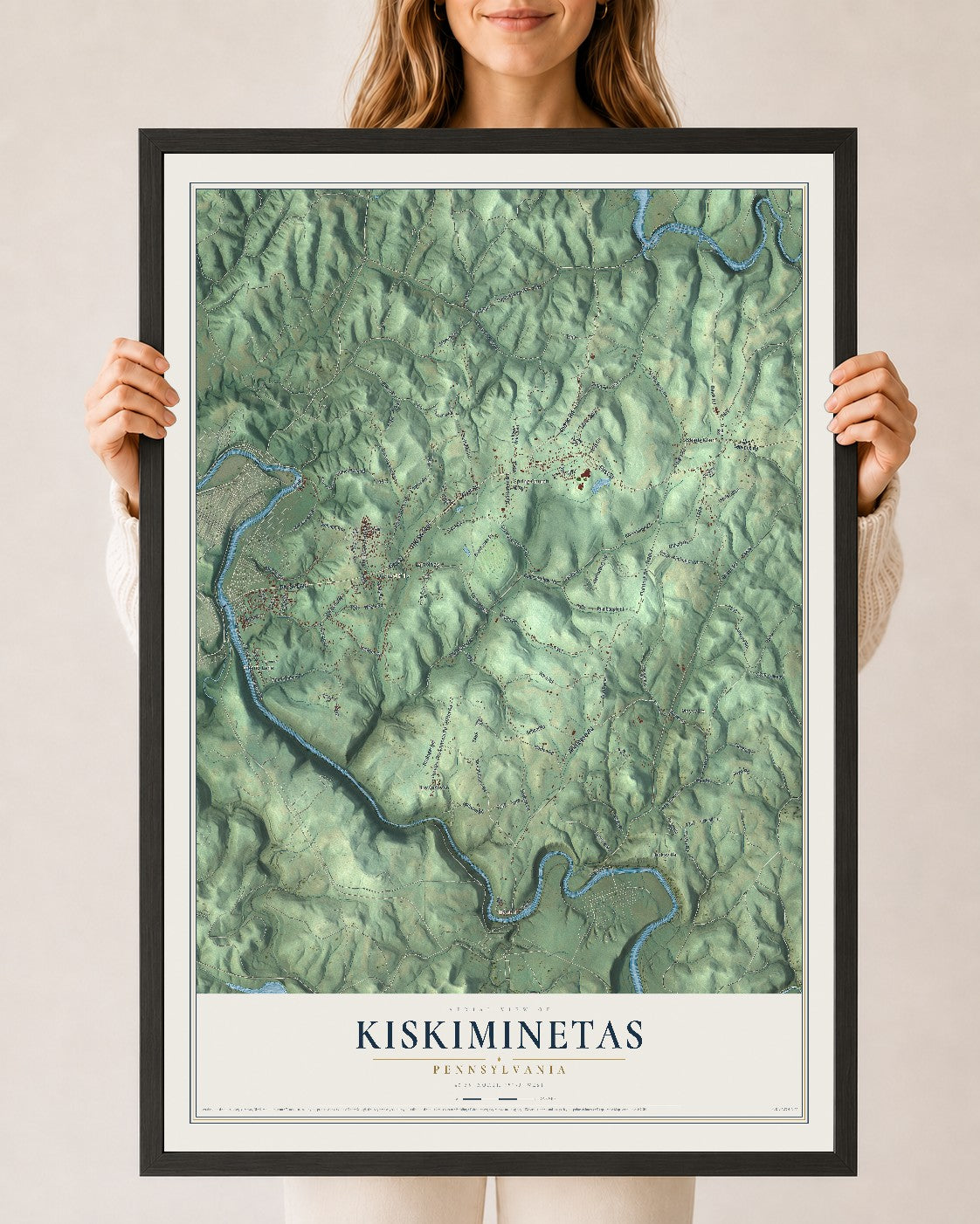 Map of Kiskiminetas, Pennsylvania, 24 x 36 inch print in a black wood frame