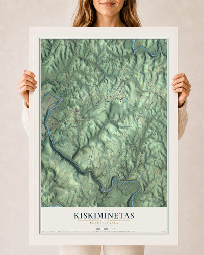 Map of Kiskiminetas, Pennsylvania, 24 x 36 inch print in a white wood frame