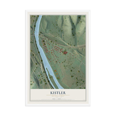 Map of Kistler, Pennsylvania, 12 x 18 inch print in a white wood frame