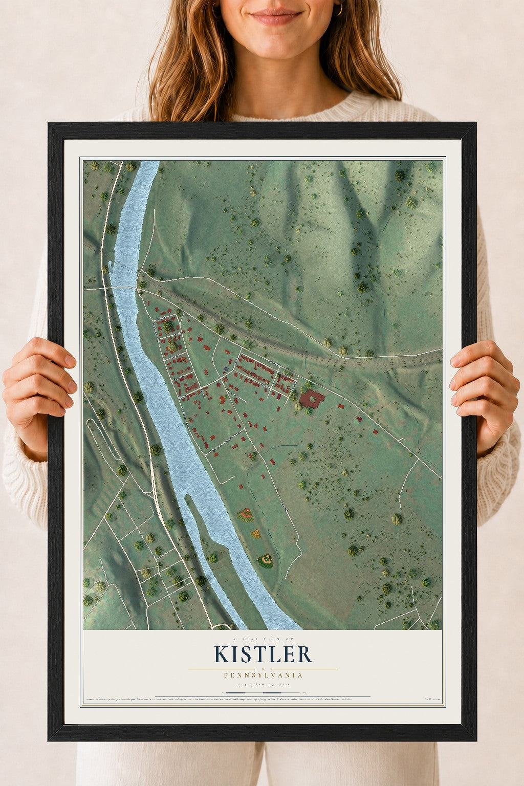Map of Kistler, Pennsylvania, 18 x 24 inch print in a black wood frame