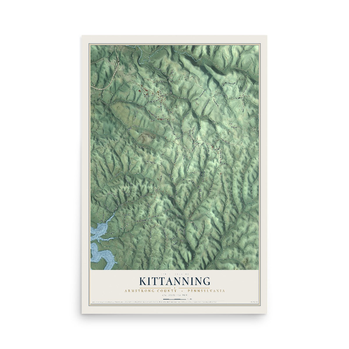 Map of Kittanning, Armstrong County, Pennsylvania, 12 x 18 inch unframed archival matte print