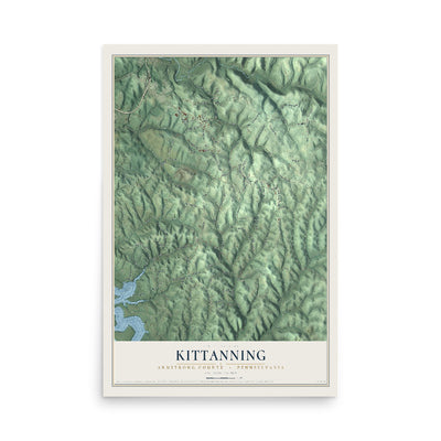 Map of Kittanning, Armstrong County, Pennsylvania, 12 x 18 inch unframed archival matte print
