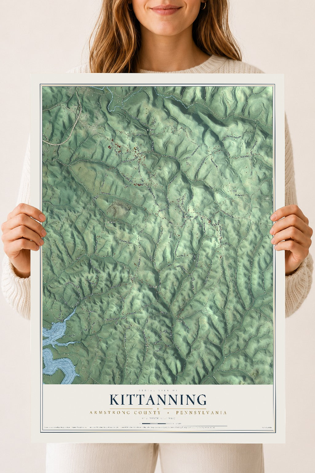 Map of Kittanning, Armstrong County, Pennsylvania, 18 x 24 inch unframed archival matte print