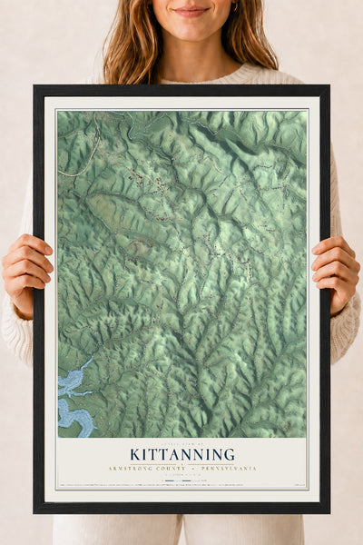 Map of Kittanning, Armstrong County, Pennsylvania, 18 x 24 inch print in a black wood frame
