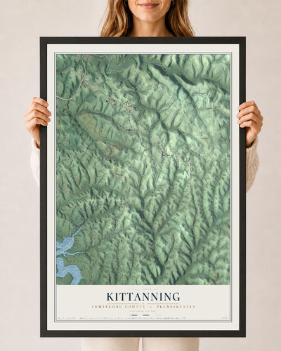 Map of Kittanning, Armstrong County, Pennsylvania, 24 x 36 inch print in a black wood frame