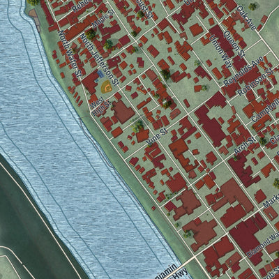 Close-up of the map of the Borough of Kittanning, Armstrong County, Pennsylvania print showing street and building detail