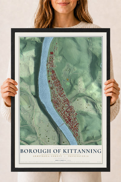Map of the Borough of Kittanning, Armstrong County, Pennsylvania, 18 x 24 inch print in a black wood frame
