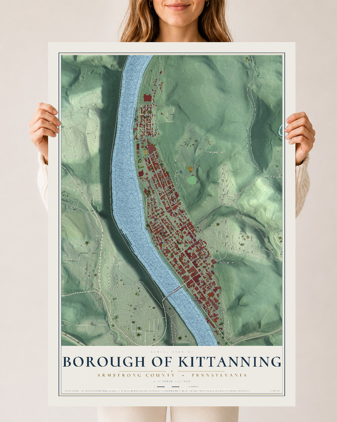 Map of the Borough of Kittanning, Armstrong County, Pennsylvania, 24 x 36 inch unframed archival matte print