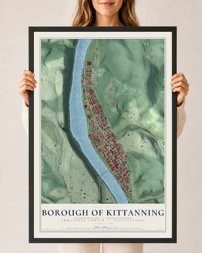Map of the Borough of Kittanning, Armstrong County, Pennsylvania, 24 x 36 inch print in a black wood frame