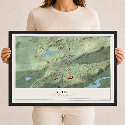 Map of Kline, Pennsylvania, 12 x 18 inch print in a black wood frame