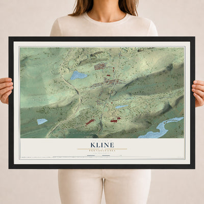 Map of Kline, Pennsylvania, 18 x 24 inch print in a black wood frame