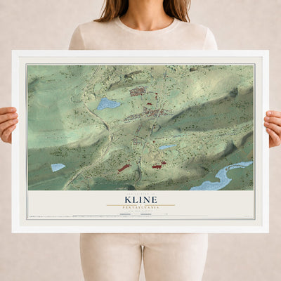 Map of Kline, Pennsylvania, 18 x 24 inch print in a white wood frame