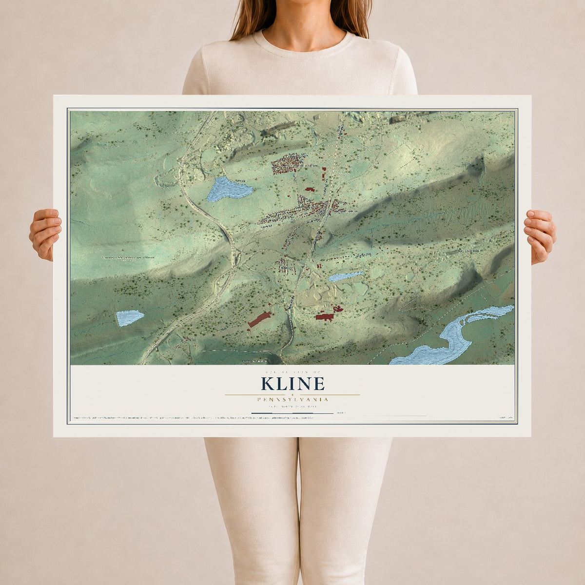 Map of Kline, Pennsylvania, 24 x 36 inch unframed archival matte print