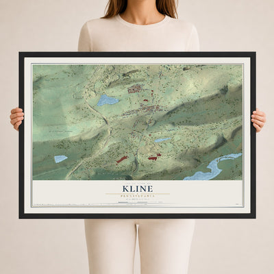 Map of Kline, Pennsylvania, 24 x 36 inch print in a black wood frame
