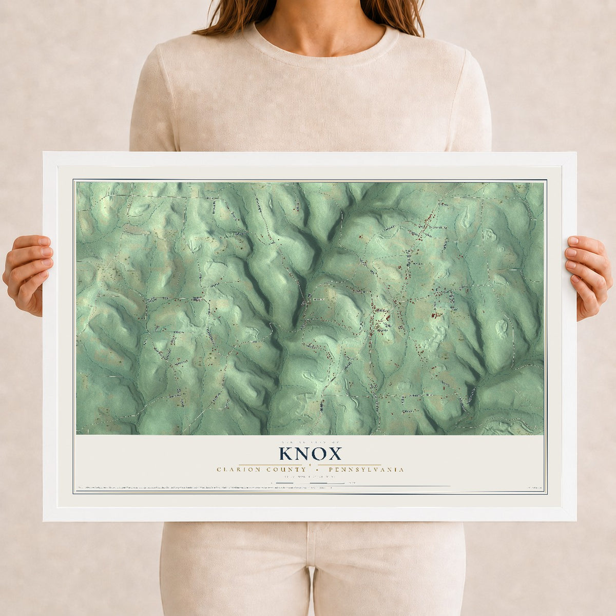 Map of Knox, Clarion County, Pennsylvania, 12 x 18 inch print in a white wood frame