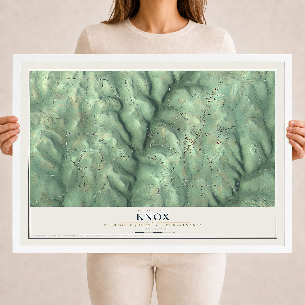 Map of Knox, Clarion County, Pennsylvania, 18 x 24 inch print in a white wood frame