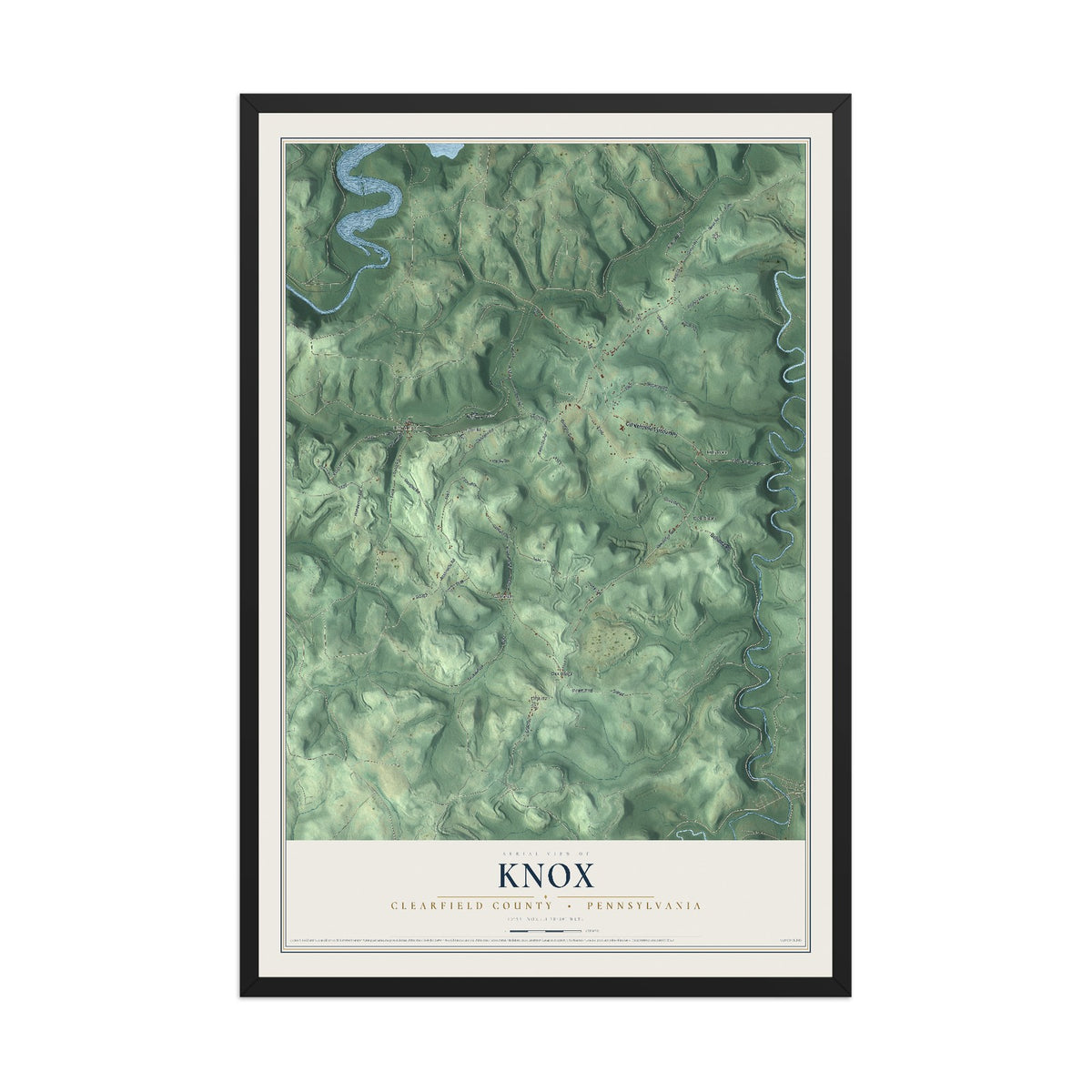 Map of Knox, Clearfield County, Pennsylvania, 12 x 18 inch print in a black wood frame