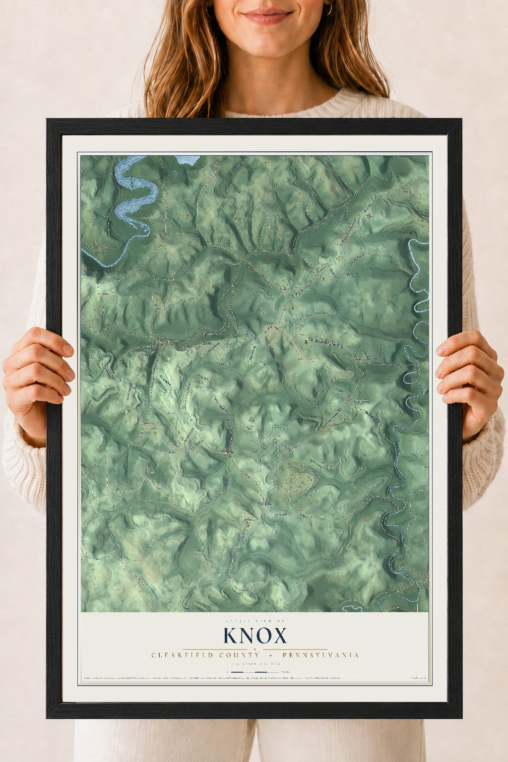 Map of Knox, Clearfield County, Pennsylvania, 18 x 24 inch print in a black wood frame