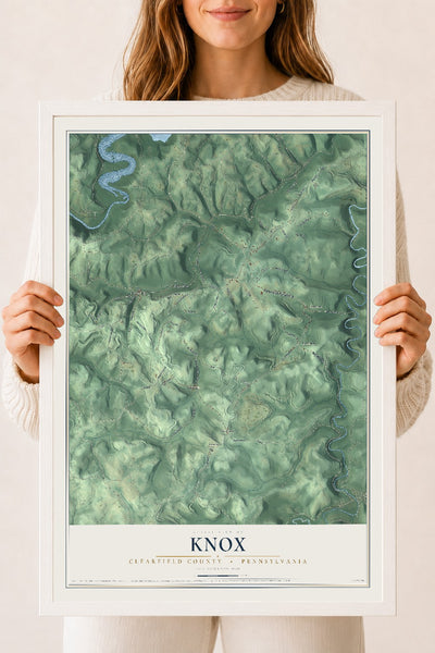 Map of Knox, Clearfield County, Pennsylvania, 18 x 24 inch print in a white wood frame