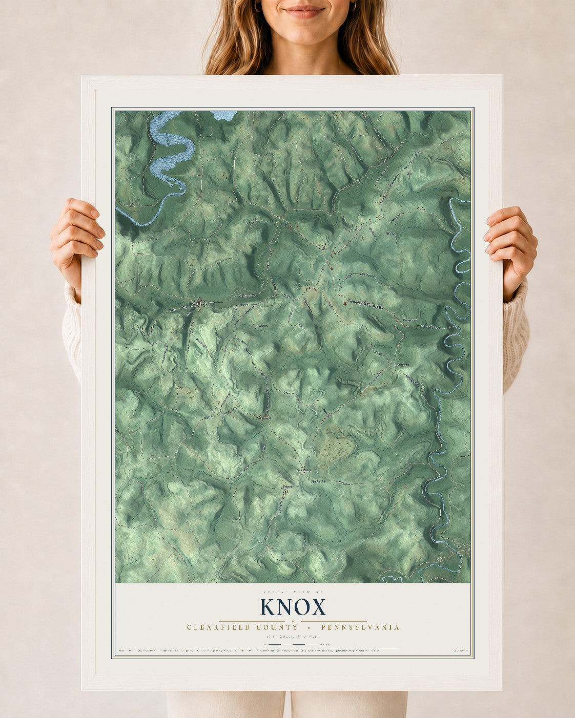 Map of Knox, Clearfield County, Pennsylvania, 24 x 36 inch print in a white wood frame