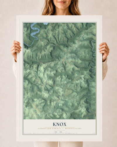 Map of Knox, Clearfield County, Pennsylvania, 24 x 36 inch print in a white wood frame