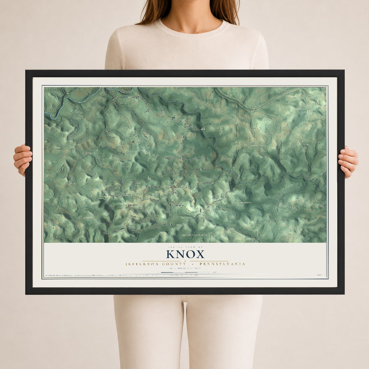 Map of Knox, Jefferson County, Pennsylvania, 24 x 36 inch print in a black wood frame