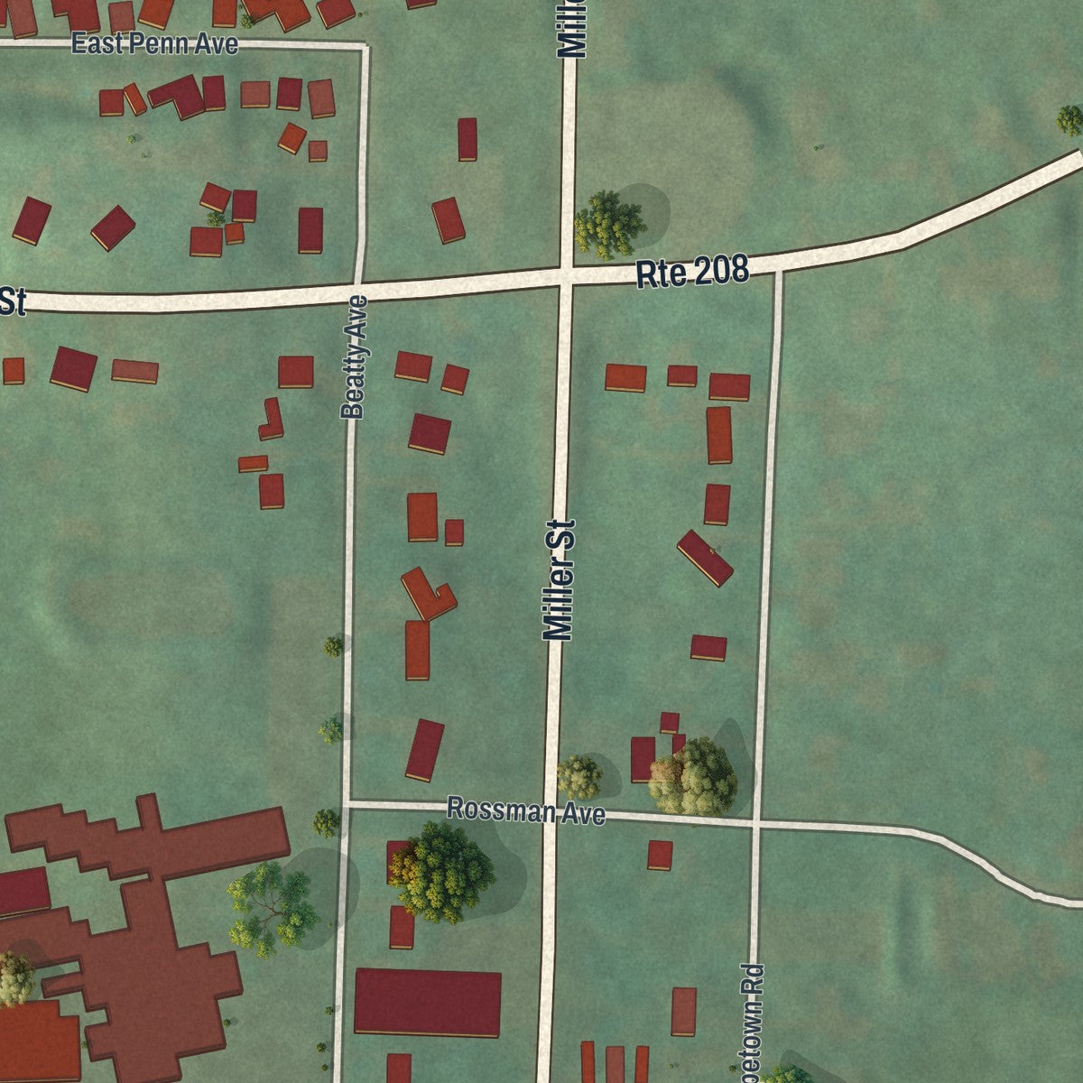 Second close-up of the map of the Borough of Knox, Clarion County, Pennsylvania print showing more streets and buildings