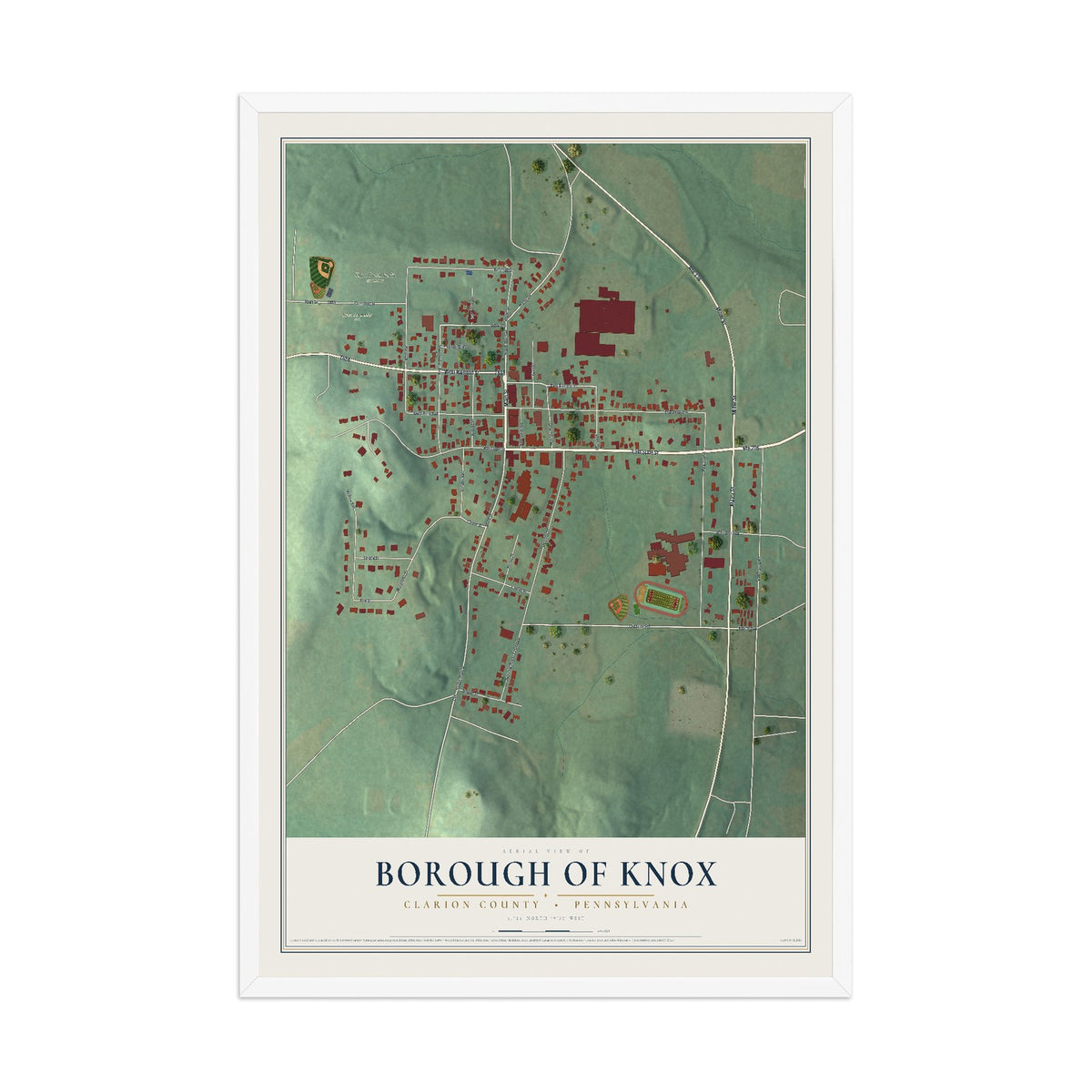 Map of the Borough of Knox, Clarion County, Pennsylvania, 12 x 18 inch print in a white wood frame