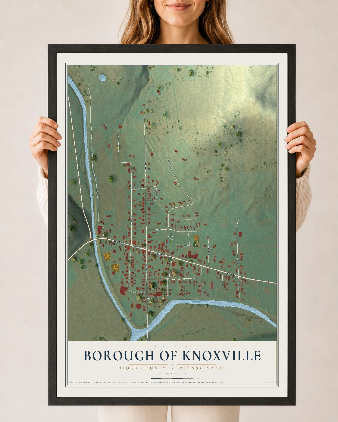 Map of the Borough of Knoxville, Tioga County, Pennsylvania, 24 x 36 inch print in a black wood frame