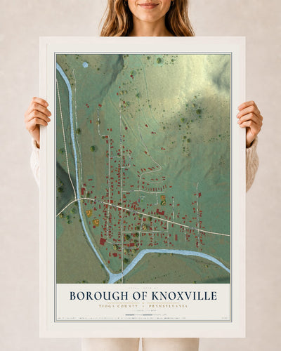 Map of the Borough of Knoxville, Tioga County, Pennsylvania, 24 x 36 inch print in a white wood frame